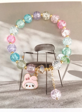 冬日炫彩水晶彩色串珠鱼尾手链甜美百搭超仙水晶闺蜜手串送女友