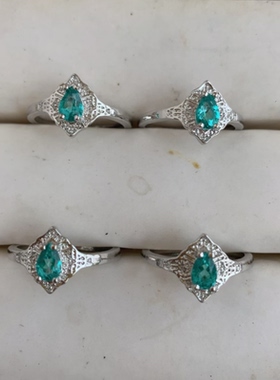 高级感帕拉伊巴绿戒指女水滴轻奢小众托帕石显白湖蓝色饰品流行