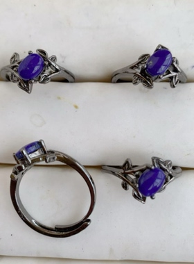 天然青金石戒指白铜托活口电镀枪黑色国风简约时尚水晶饰品