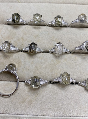 天然绿碧玺发戒指女绿发晶