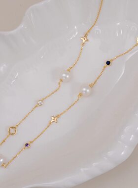 DIY珍珠配件 S925纯银满天星锁骨链项链半成品 金色银色