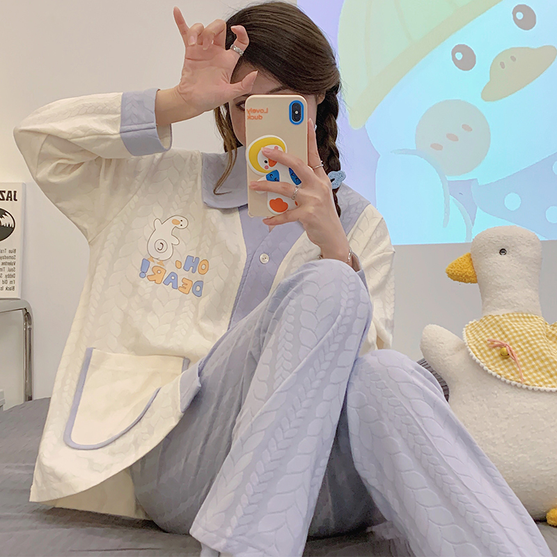 纯棉广东揭阳睡衣女春夏季学生开衫甜美可爱可外穿家居服两件套装_安娜妈咪母婴店_女士内衣/男士内衣/家居服-第2张图片-提都小院