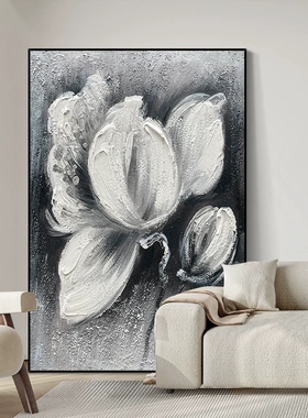 客厅背景墙挂画黑白色调花卉挂画