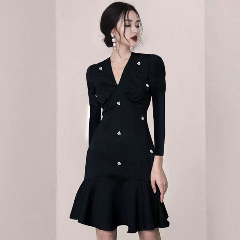 Модное ретро вечернее платье, французский стиль, puff sleeves