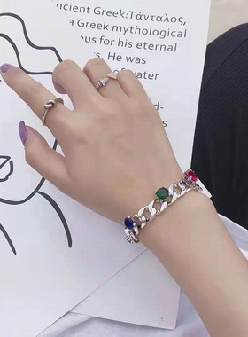 韩版小众镶嵌五色彩钻坦克链古巴链项链女ins时尚个性气质百搭款