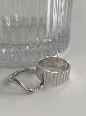 新款 s925纯银宽面线条组合戒指女个性复古ins嘻哈高级感时尚指环