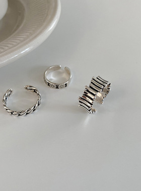 日韩ins简约复古时尚做旧编织链条戒指女学生开口调节食指指环女