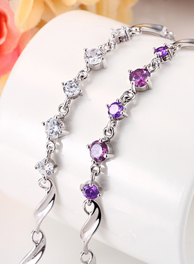 s925纯银手链女韩版紫钻表白百搭