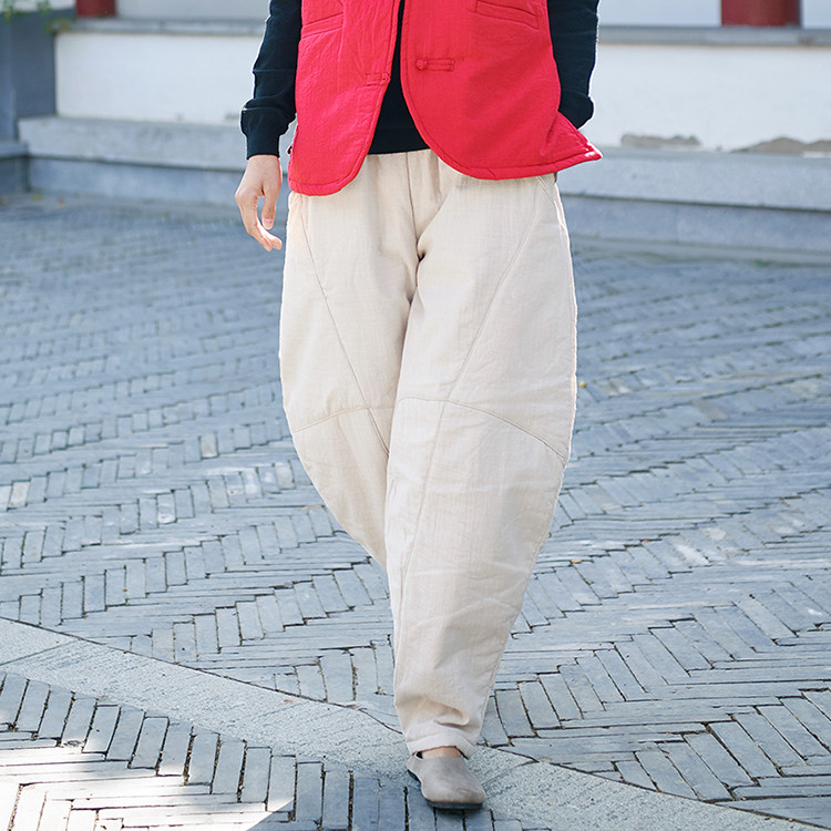 2021冬季棉麻夹棉灯笼裤宽松阔腿裤女胖mm大码瑜伽裤亚麻长裤子,淘宝优惠券,粉丝福利购,淘宝优惠卷