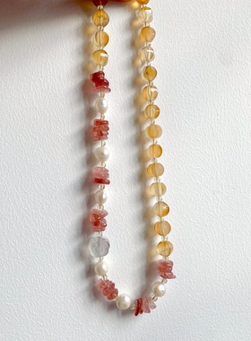 玛瑙瓜珠草莓晶珍珠项链小众设计