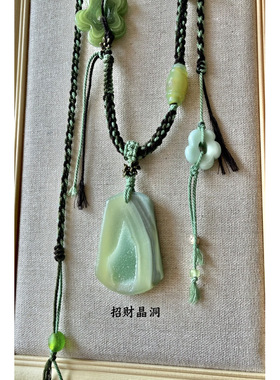 手作天然绿玛瑙晶洞毛衣链游牧风
