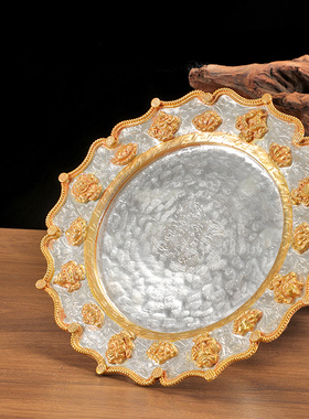 尼泊尔曼扎盘铜鎏金鎏银修盘