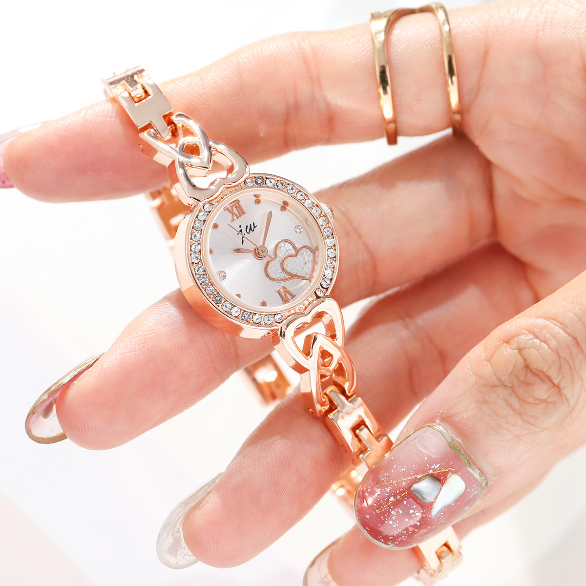 「拾忆」韩版气质心形金属手链手表文艺女中学生链表休闲女士手表