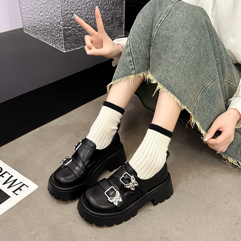 双蝴蝶扣！复古厚底增高小皮鞋女2025年新款百搭jk制服英伦乐福鞋 - 图2