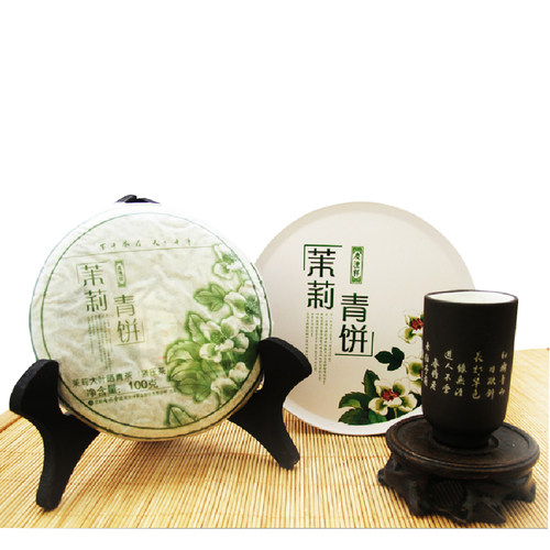 七彩云南庆丰祥 茉莉青饼 庆沣祥普洱茶 100克 茉莉花茶叶 生茶 - 图1
