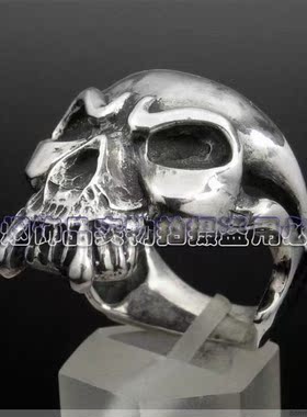 饰品925银复古镂空骷髅男士尾戒