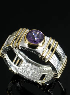 纯银天然紫水晶彩宝戒指包邮