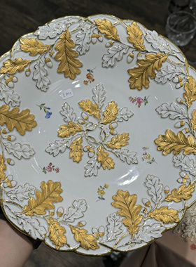 梅森立体树叶纹饰重鎏金小碎花图案赏盘