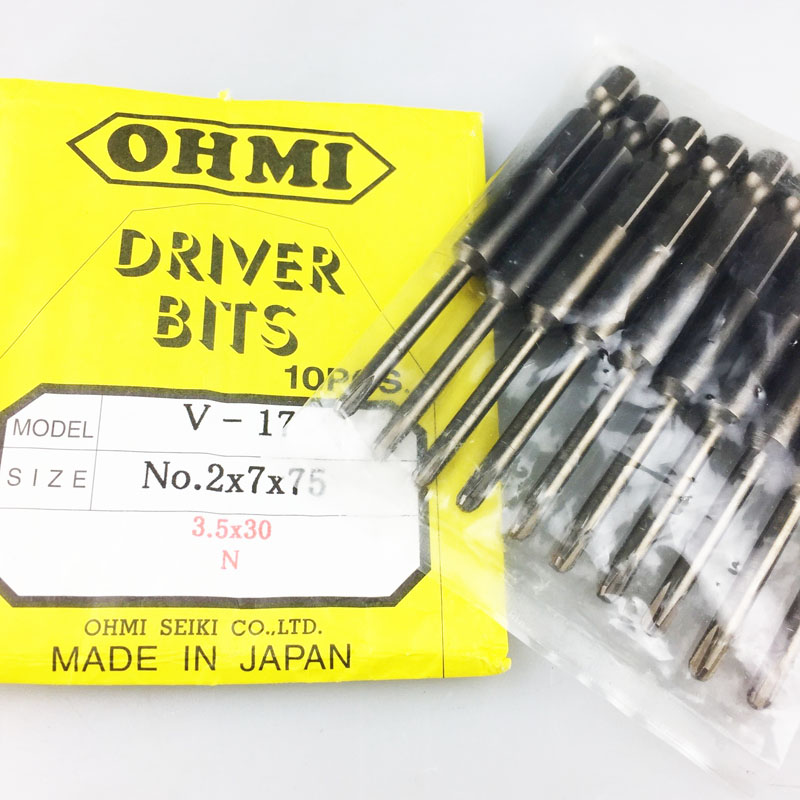 原装日本OHMI螺丝刀电批头V-17 NO.2X7X75 3.5X30N批头批咀 - 图0