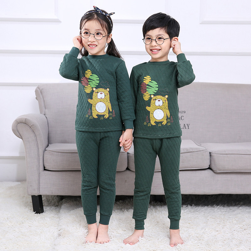 儿童三层保暖内衣套装纯棉加厚夹棉男童女童打底衫中大童秋冬睡衣,淘宝优惠券,粉丝福利购,淘宝优惠卷