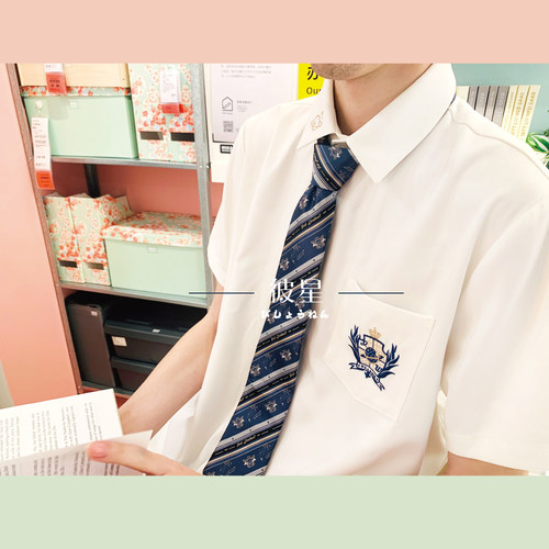 定金ing 彼星CP |青物社新款刺绣DK衬衫男女JK制服校园情侣白衬衣 - 图0