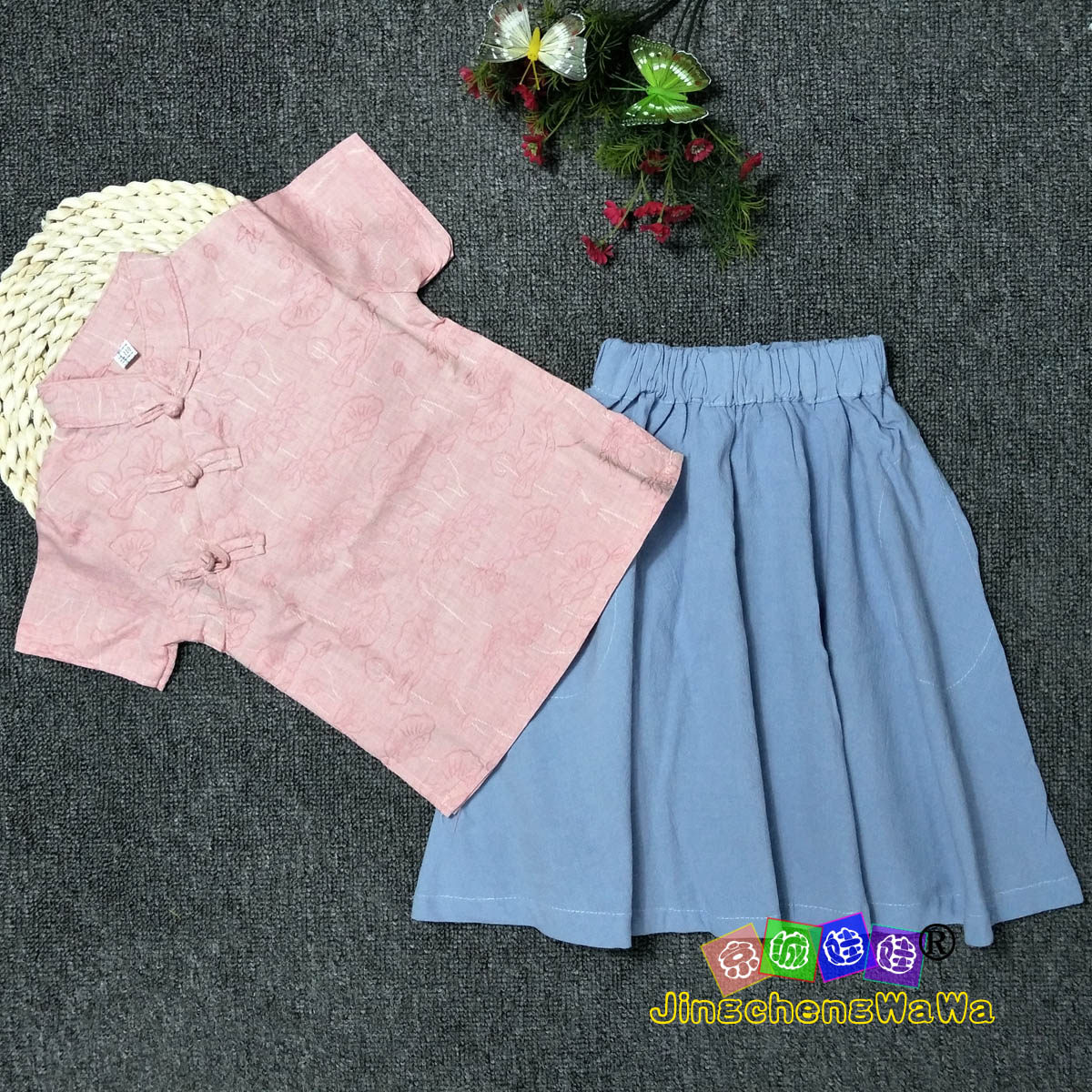 JC7026儿童套装夏季新款女童民国风旗袍唐装