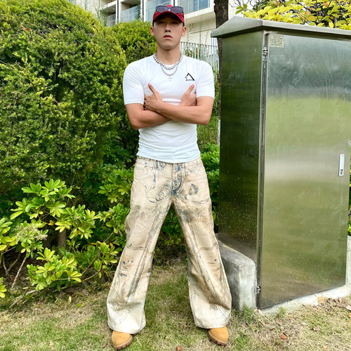 破冰正品修身弹力运动t恤短袖男鲨鱼纹提花瑜伽健身服紧身速干衣 - 图0