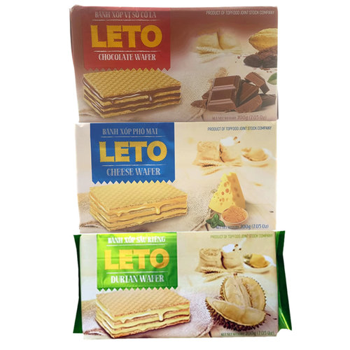 200g*3袋榴莲味威化饼干越南原装进口正品LETO奶酪味夹心好吃零食 - 图0