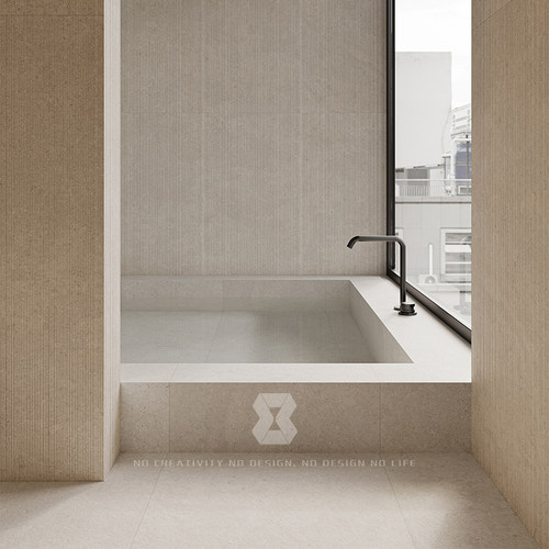 意式简约莱姆石瓷砖米白黄色卫生间民宿酒店平面拉槽耐磨防滑地砖 - 图0