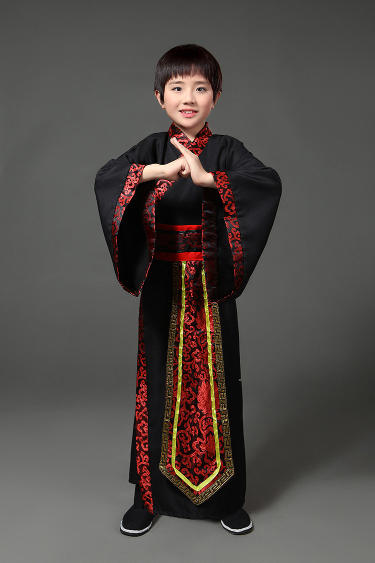 儿童古装避膝男古代汉服女书童直裾深衣国学服装演出服大臣