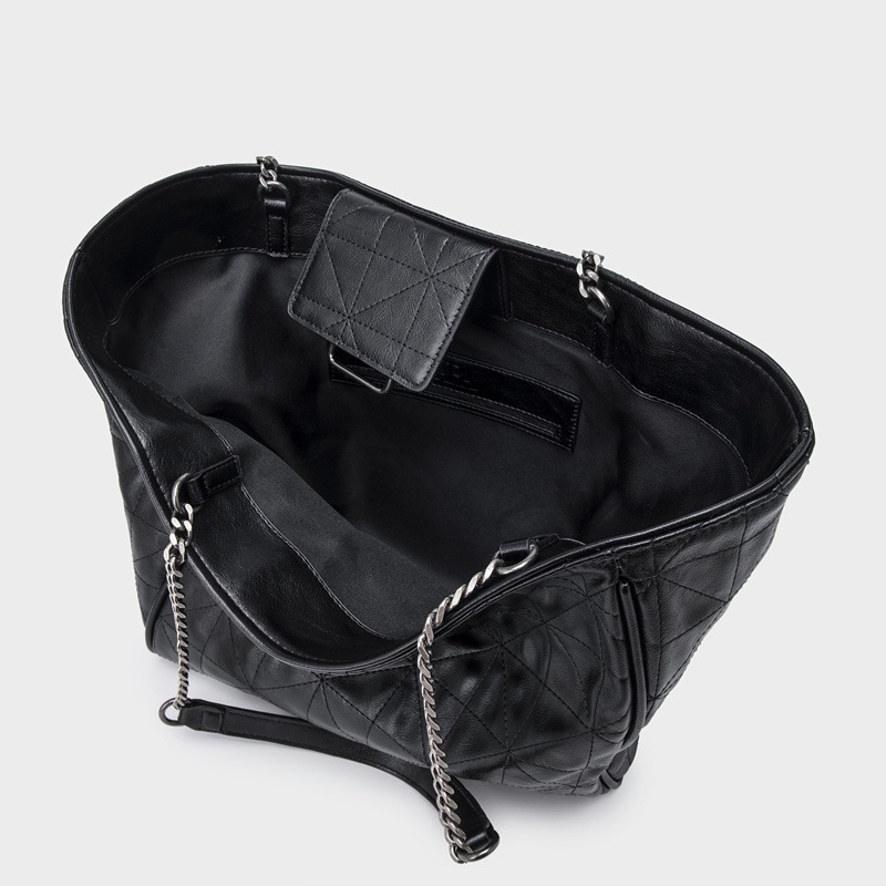 ZA时尚女包包新款黑色软质托特包手提单肩水桶百搭包大容量购物袋 - 图1