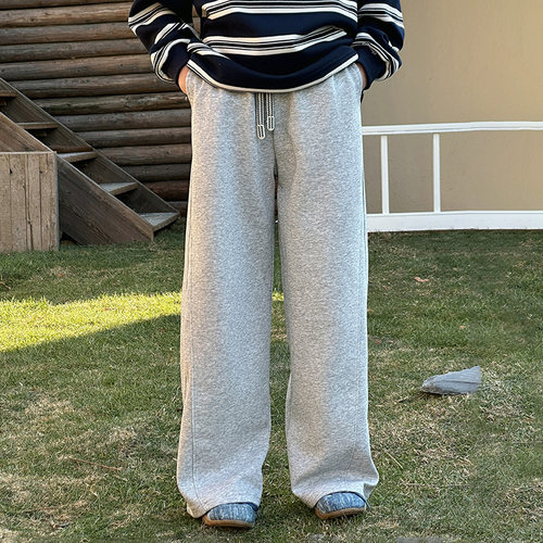 胖女童裤子儿童春秋加肥加大码宽松直筒阔腿裤卫裤初中学生运动裤 - 图0