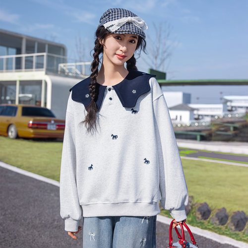 胖女童卫衣儿童春秋加肥加码大小马本命年中大童长袖衫娃娃领上衣 - 图2