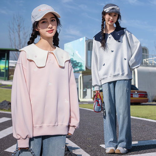 胖女童卫衣儿童春秋加肥加码大小马本命年中大童长袖衫娃娃领上衣 - 图0