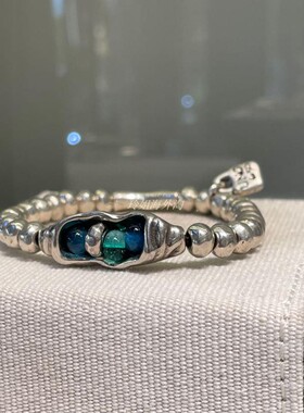 西班牙专柜采购UNOde50 豆荚绿珠手链手工欧美轻奢镀银女士做旧