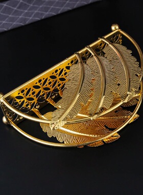 欧式金色羽毛镂空金属纸巾架摆件