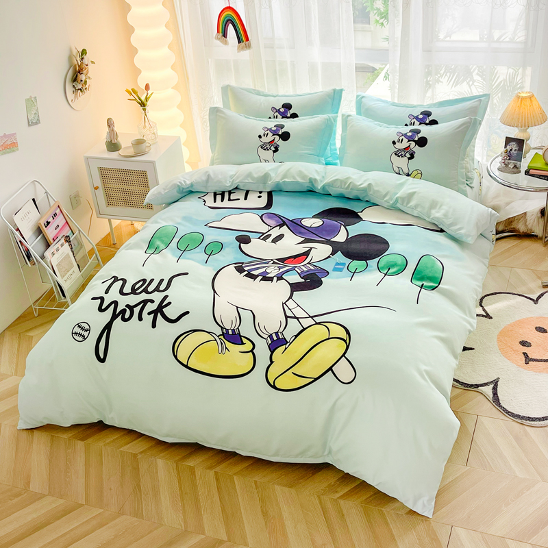 迪士尼卡通动漫米奇床上用品四件套全棉纯棉少女心宿舍三件套床单