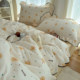 Ins cartoon striped print bear lotus leaf lace quilt cover bed four-piece set student single dormitory three-piece set