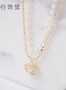 锆石双层链条日韩风配饰手工珍珠