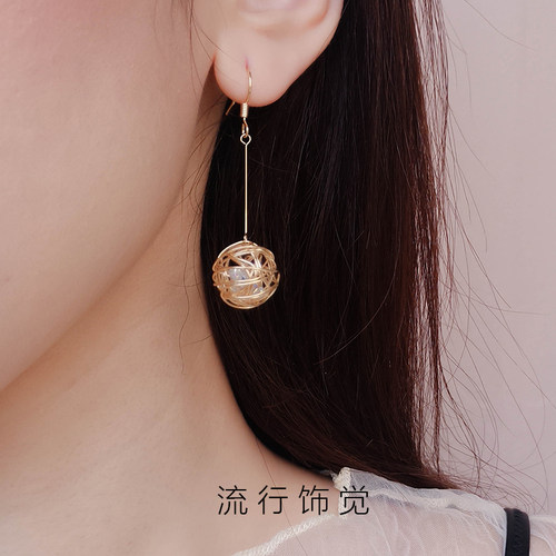 流行饰觉 圆球绕线鸟巢锆石长款耳环日韩时尚个性气质耳饰品女 - 图0