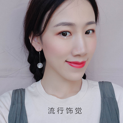 流行饰觉 圆球绕线鸟巢锆石长款耳环日韩时尚个性气质耳饰品女 - 图1
