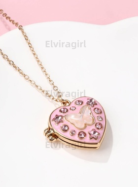 一人款爱心满钻可打开相片盒子儿童项链高级感配饰闺蜜友谊礼物