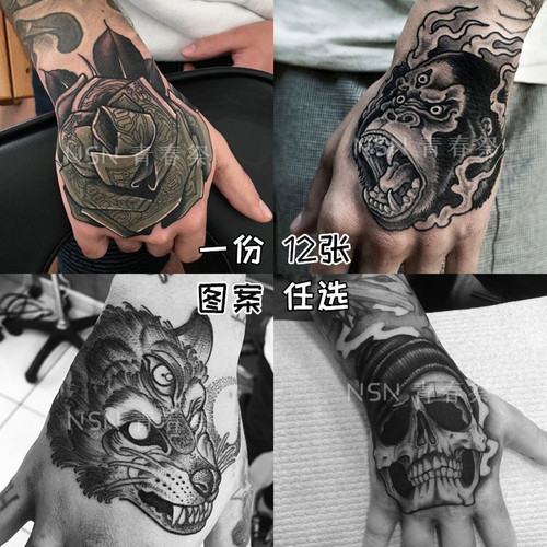 手背纹身贴防水持久男女 潮仿真刺青 欧美黑暗韩国ins风纹身贴纸 - 图2