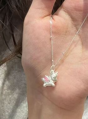 可爱卡通独角兽项链挂坠锁骨链女款礼物甜美萌趣送女友七夕情人节