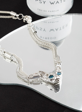 小众设计款猫头项链INS冷淡风双层钛钢喵星人吊坠锁骨链毛衣链潮