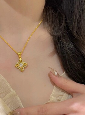 新中式国潮古法沙金镶钻十字金刚杵吊坠项链女国潮精致高品质颈链