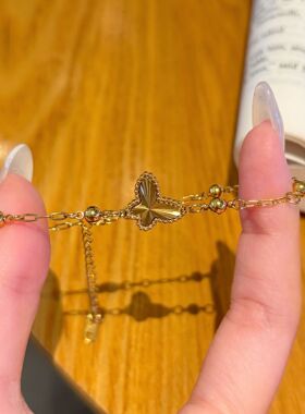 新款久不掉色亮金色爆闪镭射蝴蝶钛钢项链手链小众精致送女友礼物