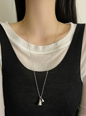 日韩网红同款简约INS冷淡风小众设计感双水滴吊坠项链长款毛衣链