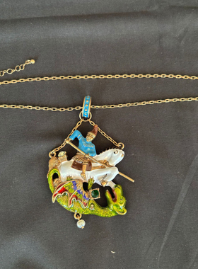 中古vintage青岛宫廷浮雕复古滴釉人像骑马项链C7（现货）