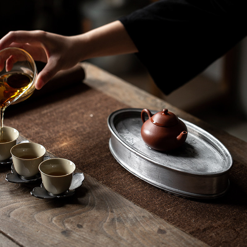 中式干泡台茶盘家用储水小型养壶托复古老锡茶台紫砂壶承建水茶承